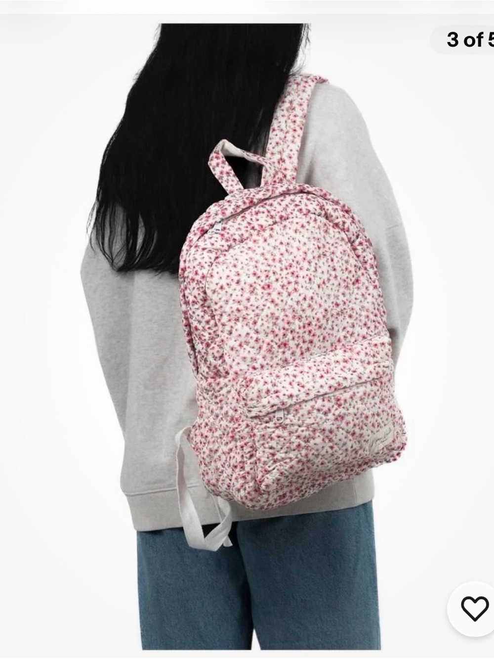 New Moon Nude Pink Floral Quilted Backpack small flower print lightweight - Picture 3 of 3